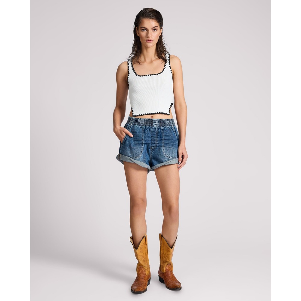 One Teaspoon Hunters Mid Waist Boyfriend Elasticated Denim Shorts - Blue Love